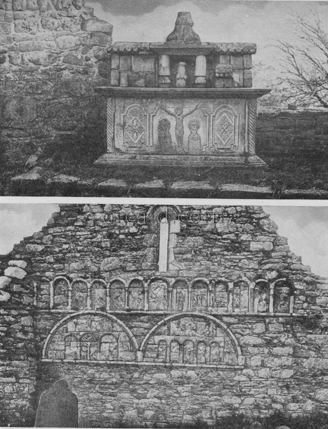 THE SCULPTURED WEST FRONT OF ARDMORE CATHEDRAL, AND AN ALTAR ON HOLY ISLAND THE SCULPTURED WEST FRONT OF ARDMORE CATHEDRAL, AND AN ALTAR ON HOLY ISLAND